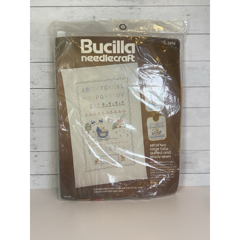 Vintage Bucilla Needlecraft Kit 3494 Stamped Cross Stitch Baby Bibs